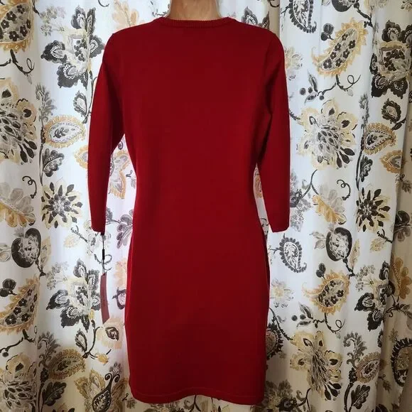 calvin klein red sweater dress Calvin Klein red zip front sweater dress NWT